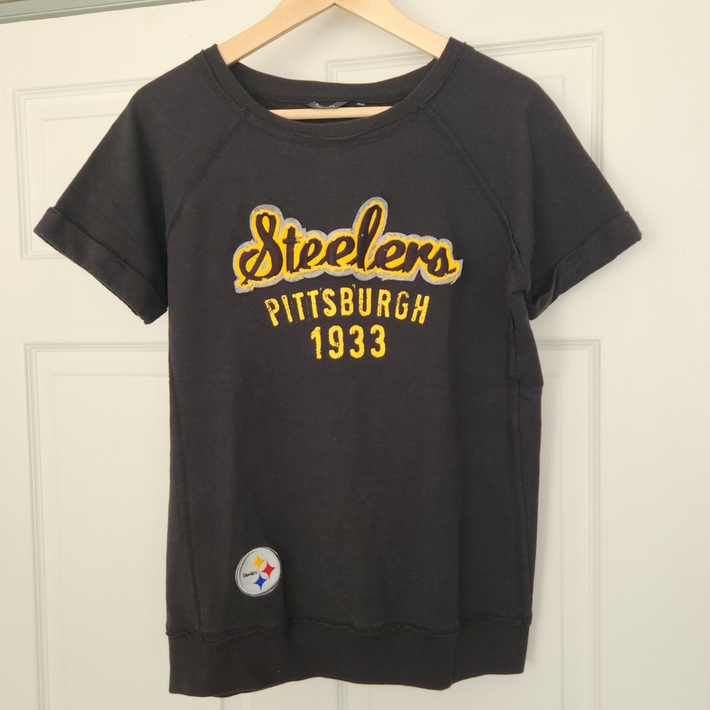 Women's Pittsburg Steelers Black Short Sleeve Tee Sweat shirt size Large